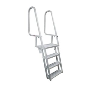 Extreme Max 3005.4116 Deluxe Aluminum Flip-Up Dock Ladder - 4-Step (18" x 5-3/8" Steps with 44" Railings) for Dock, Pools, Hot Tub