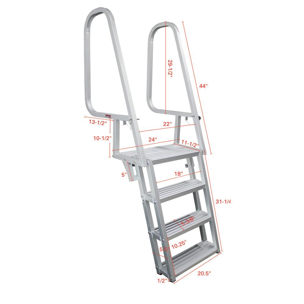 Extreme Max 3005.4116 Deluxe Aluminum Flip-Up Dock Ladder - 4-Step (18" x 5-3/8" Steps with 44" Railings) for Dock, Pools, Hot Tub - Image 2
