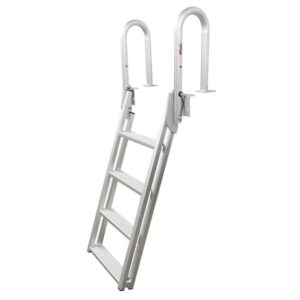Extreme Max 3005.4227 Heavy-Duty Aluminum Slanted Flip-Up Dock Ladder with Comfort Use Round Tube Frame - 4-Step, 300 lbs. Weight Capacity