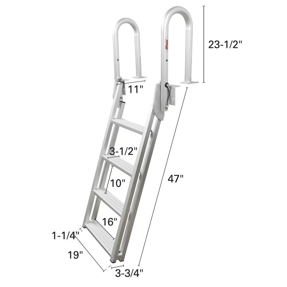 Extreme Max 3005.4227 Heavy-Duty Aluminum Slanted Flip-Up Dock Ladder with Comfort Use Round Tube Frame - 4-Step, 300 lbs. Weight Capacity - Image 2