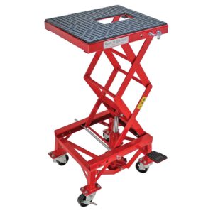 Extreme Max 5001.5083 Ultra-Stable Hydraulic Motorcycle Lift Table with Foot Pad Lift Function - Raises Bikes from 13.25" to 34", 300 lbs. Weight Capacity