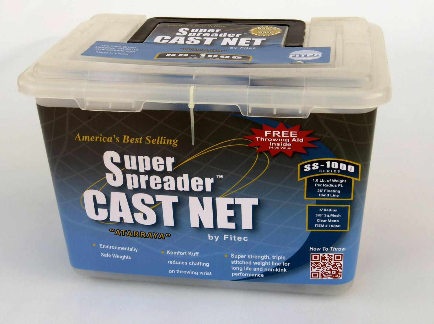 FITEC SS1000 Super Spreader Cast Net 5'x 1/4" Mesh, Clear, 1 lb wt