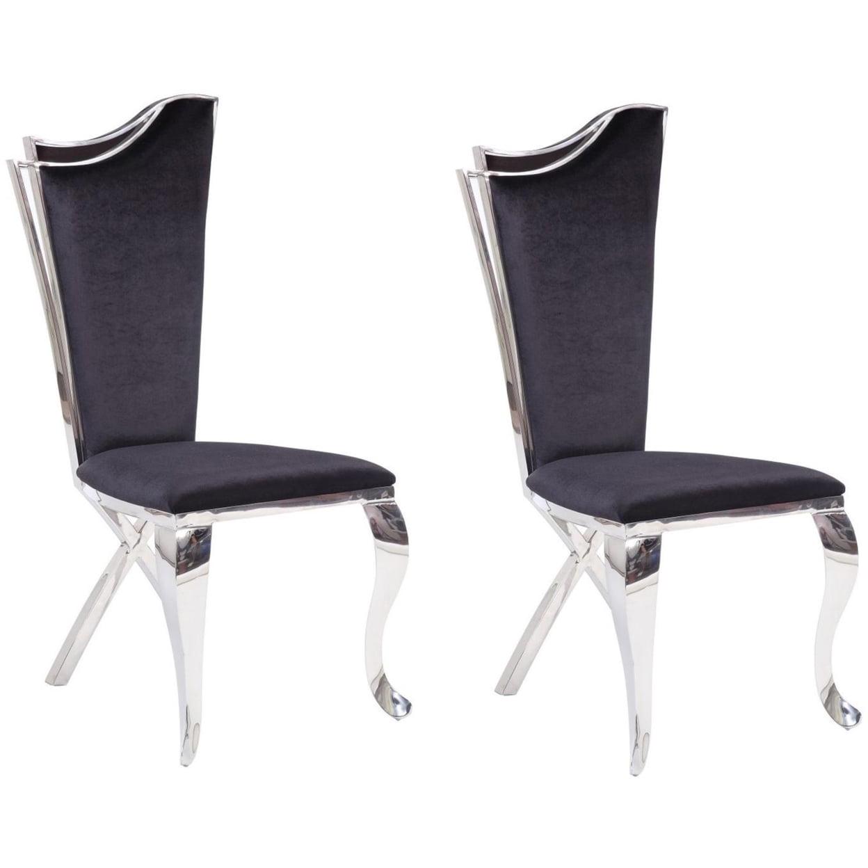 ACME Cyrene Side Chair (Set of 2) in Fabric and Stainless Steel