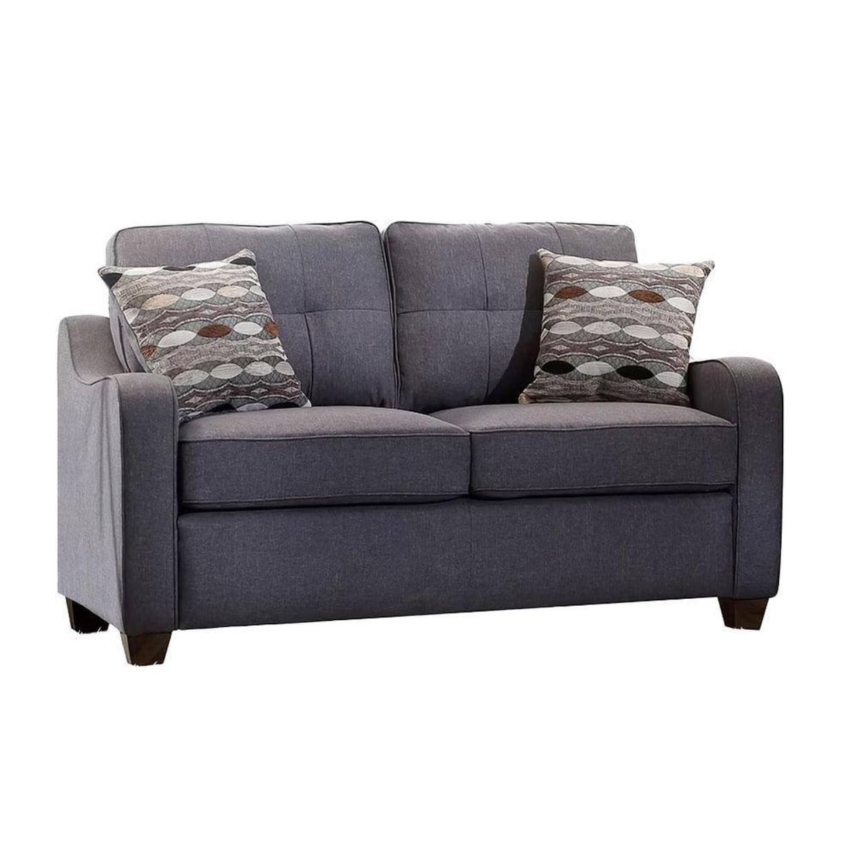 Acme Fabric Upholstered Wooden Loveseat with Tapered Feet, Gray- Saltoro Sherpi - Image 2