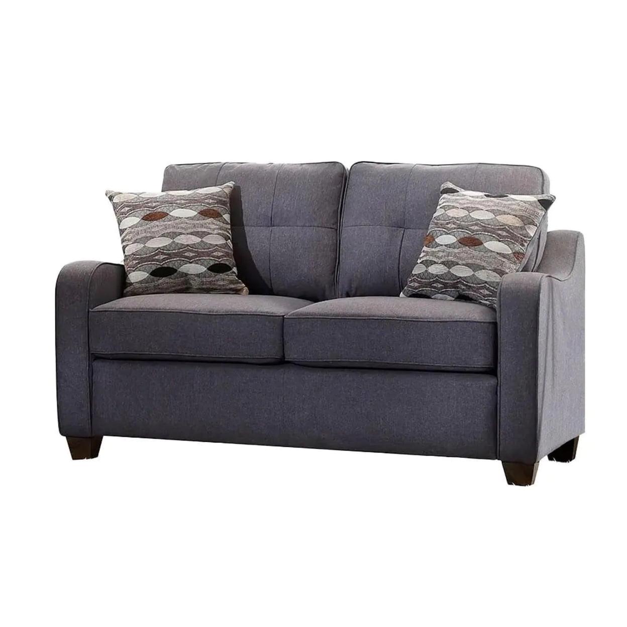 Acme Fabric Upholstered Wooden Loveseat with Tapered Feet, Gray- Saltoro Sherpi