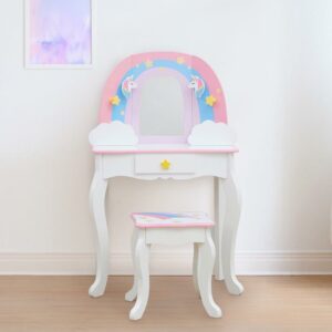 Teamson Kids Little Dreamer Kids Vanity Table & Stool, White/Pink