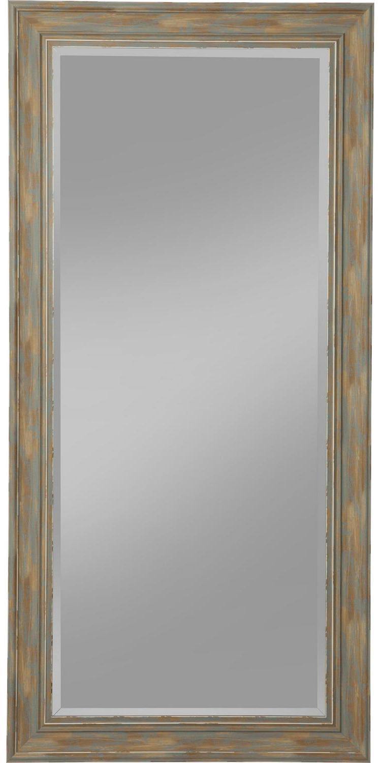 Farmhouse Style Full Length Leaner Mirror With Polystyrene Frame, Blue- Saltoro Sherpi
