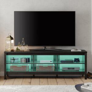 Farmhouse TV Stand for 75 inch TV with 6 Cubby for Living Room, Espresso TV Console for Bedroom, 70 inch