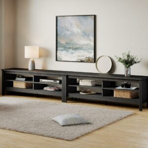 Wampat Classic Black Wood Entertainment Center for 100" TV with 8 Storage Spaces