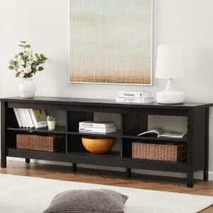 Farmhouse TV Stand for 75 inch TV with 6 Cubby for Living Room, Wood TV Console for Bedroom, 70 inch Black