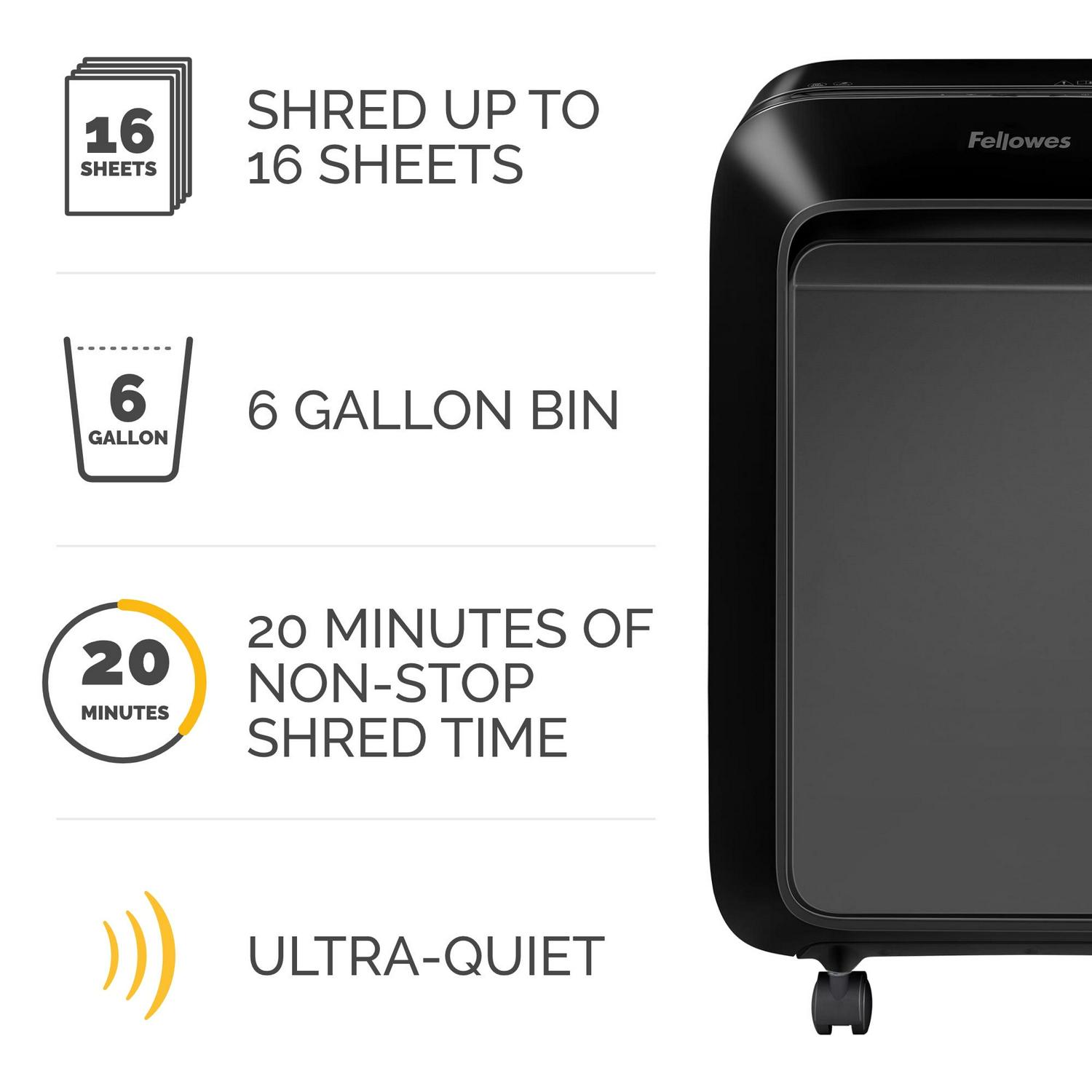 Fellowes Powershred LX210 16 Sheet Micro-Cut Heavy Duty Paper Shredder for Office, Black, 14.13 " H - Image 6