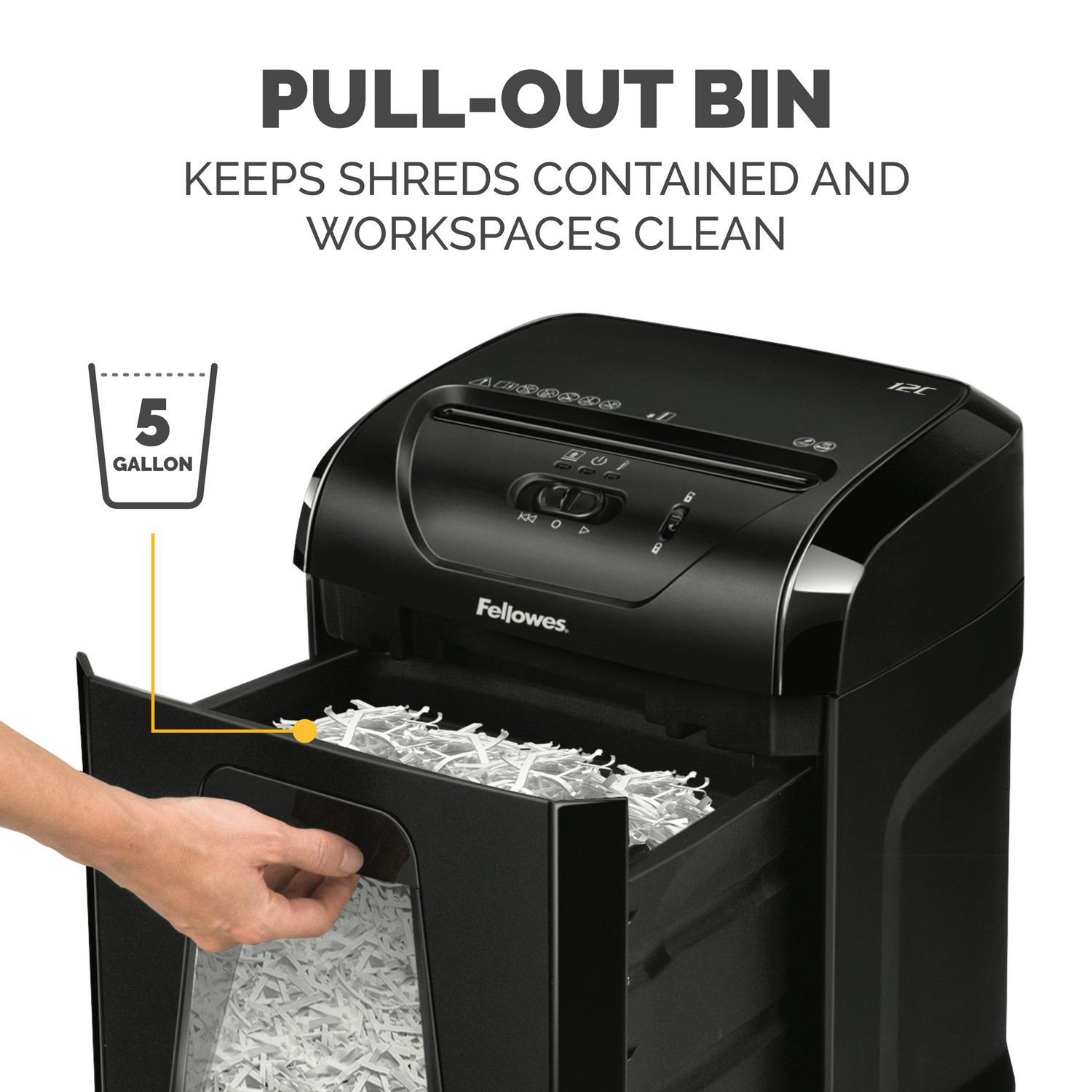 Fellowes Powershred 12 Sheet Cross-Cut Paper Home Office Paper Shredder, 19.50" H x 9.69" W x 13.44" D - Image 5