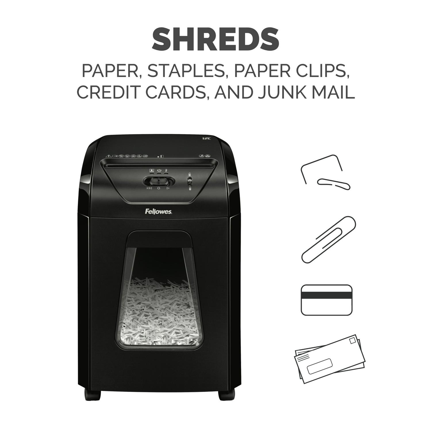 Fellowes Powershred 12 Sheet Cross-Cut Paper Home Office Paper Shredder, 19.50" H x 9.69" W x 13.44" D - Image 4
