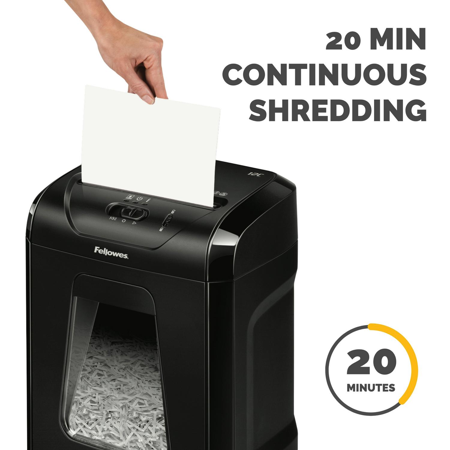Fellowes Powershred 12 Sheet Cross-Cut Paper Home Office Paper Shredder, 19.50" H x 9.69" W x 13.44" D - Image 6