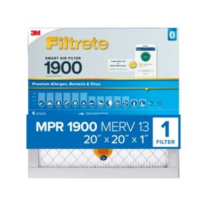 Filtrete 20x20x1 Smart Air Filter, MPR 1900 MERV 13, Premium Allergen, Bacteria Virus, 1 Filter