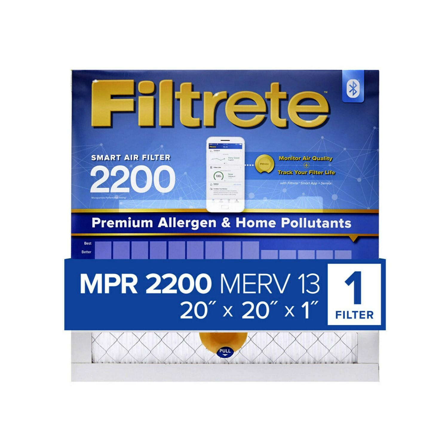 Filtrete Smart 20 x 20 x 1 inch Premium Allergen & Home Pollutants HVAC Air and Furnace Filter, 2200 MPR, 1 Filter