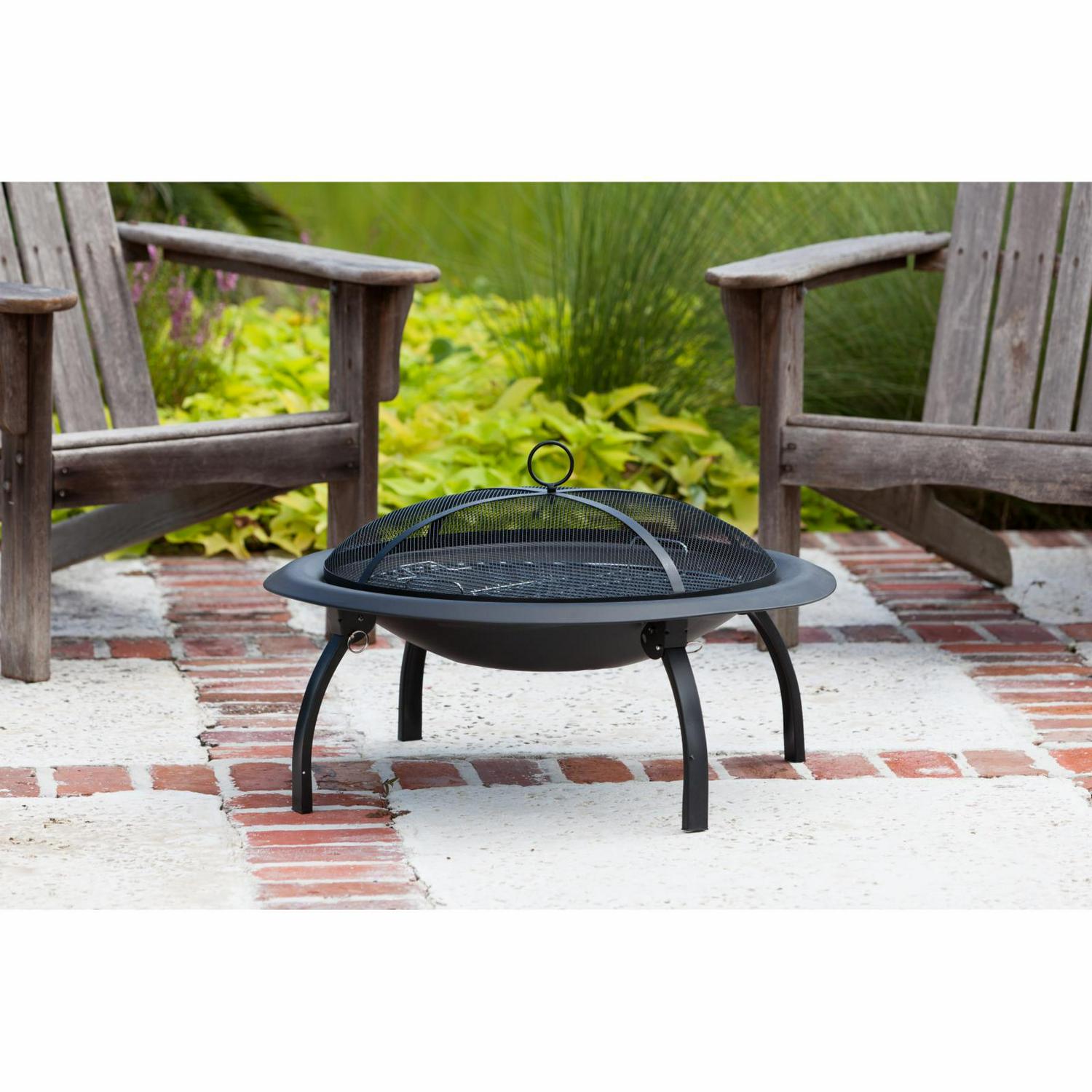 Fire Sense Fire Pit Round Steel with Folding Legs Included Carrying Bag & Screen Lift Tool Black 29" - Image 4