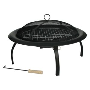 Fire Sense Fire Pit Round Steel with Folding Legs Included Carrying Bag & Screen Lift Tool Black 29"