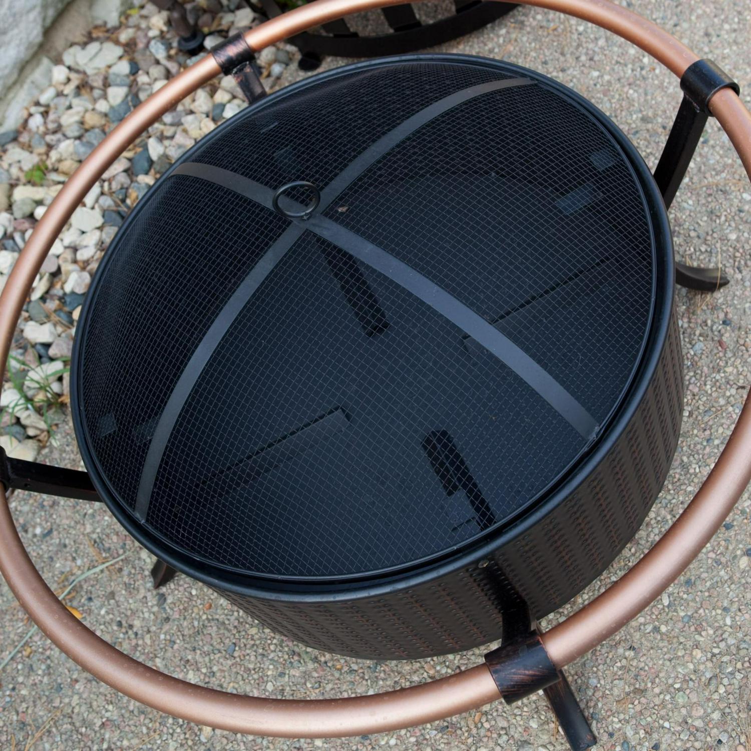 Fire Sense Fire Pit Copper Rail Steel Fire Bowl with Weave Pattern Included Screen Lift Tool-Antique Bronze-27.5" - Image 7