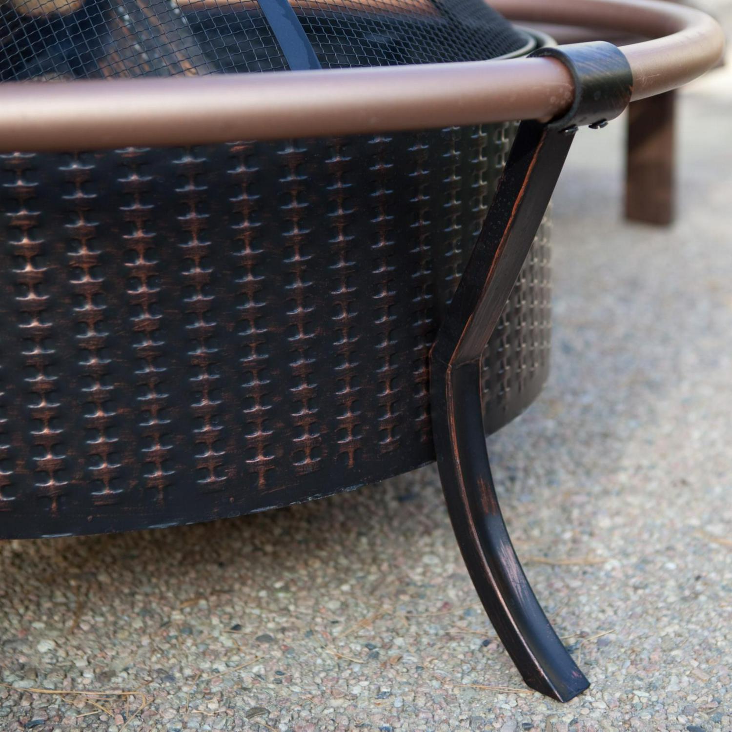 Fire Sense Fire Pit Copper Rail Steel Fire Bowl with Weave Pattern Included Screen Lift Tool-Antique Bronze-27.5" - Image 4