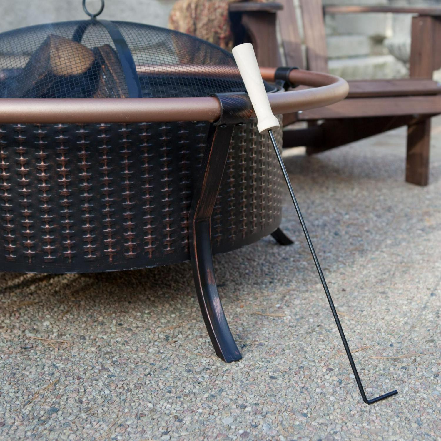 Fire Sense Fire Pit Copper Rail Steel Fire Bowl with Weave Pattern Included Screen Lift Tool-Antique Bronze-27.5" - Image 8