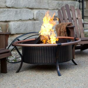 Fire Sense Fire Pit Copper Rail Steel Fire Bowl with Weave Pattern Included Screen Lift Tool-Antique Bronze-27.5"