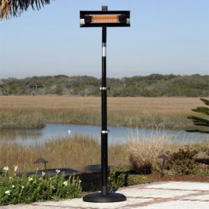 Fire Sense Telescoping Offset Pole Mounted Infrared Patio Heater With Wheels 1500 Watt, Tip over Protection System Cover Included - Black