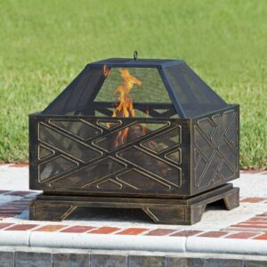 Fire Sense outdoor firepit for camping Included screen lift tool & cooking grate Antique Bronze