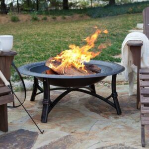 Fire Sense Fire Pit Roman Brushed Painted Steel Legs Wood Burning Lightweight Portable Patio Outdoor Firepit