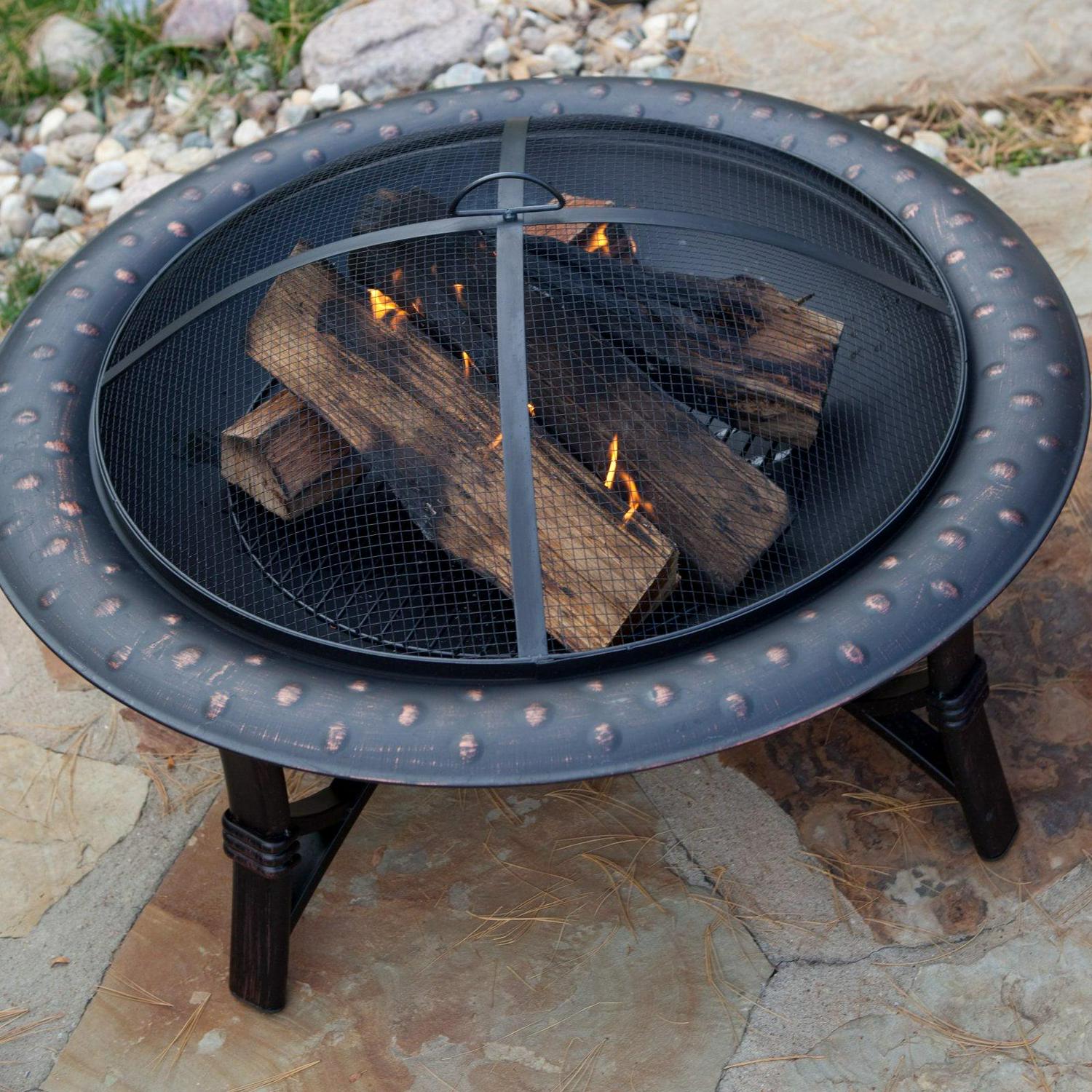 Fire Sense Fire Pit Roman Brushed Painted Steel Legs Wood Burning Lightweight Portable Patio Outdoor Firepit - Image 2