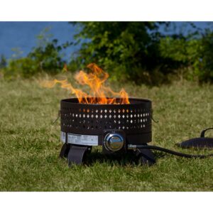 Fire Sense Portable Fire Pit LPG Gas Outdoor Firepit Includes Dark Bronze Propane Stand Round 15"