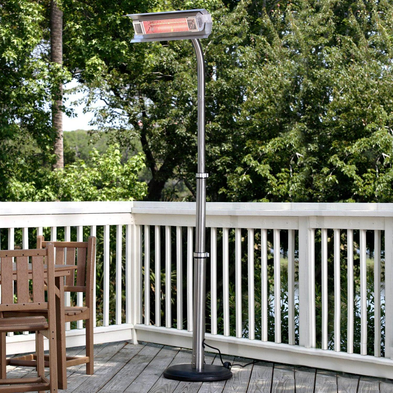 Fire Sense Telescoping Pole Mounted Patio Heater With Wheels Powder Coated Steel Tip-Stainless Steel