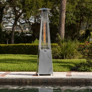 Fire Sense Pyramid Flame Patio Heater 40,000 BTU Outdoor Propane Heater Tower with Wheels - Stainless Steel
