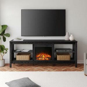 58-Inch Farmhouse Highboy TV Stand, White Wood Entertainment Center with Electric Fireplace and Glass Door Storage