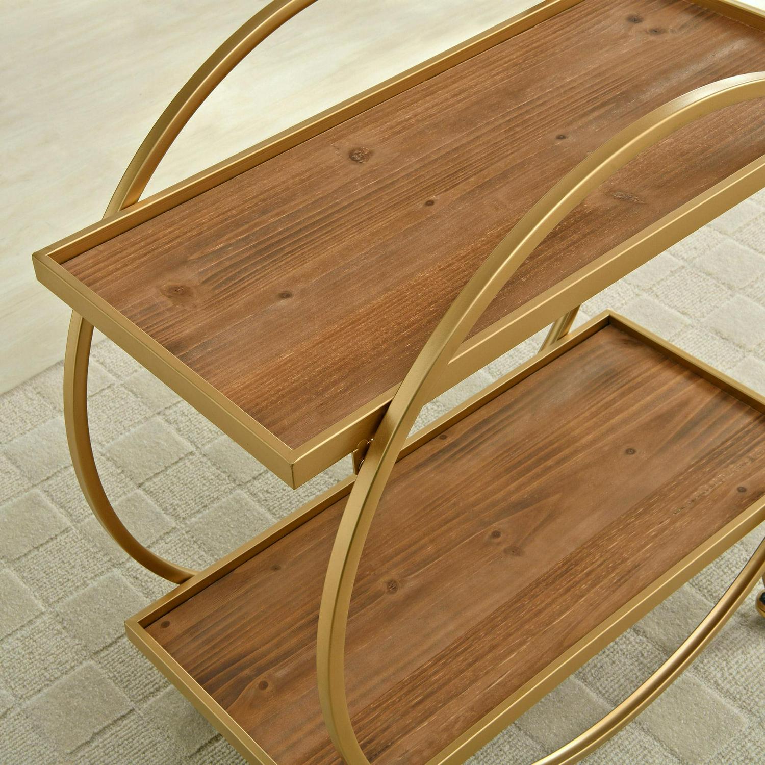 FirsTime & Co. Gold and Brown Odessa Bar Cart, Glam, Metal, 27.5 x 14 x 33 in - Image 3