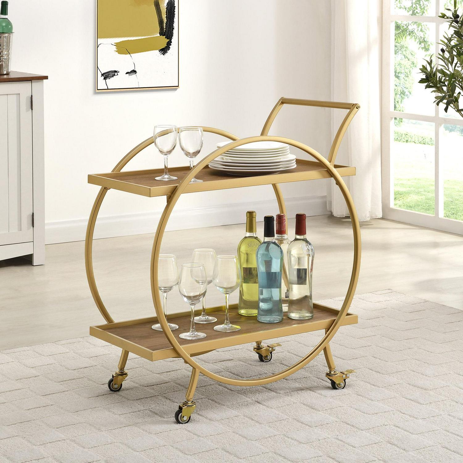 FirsTime & Co. Gold and Brown Odessa Bar Cart, Glam, Metal, 27.5 x 14 x 33 in