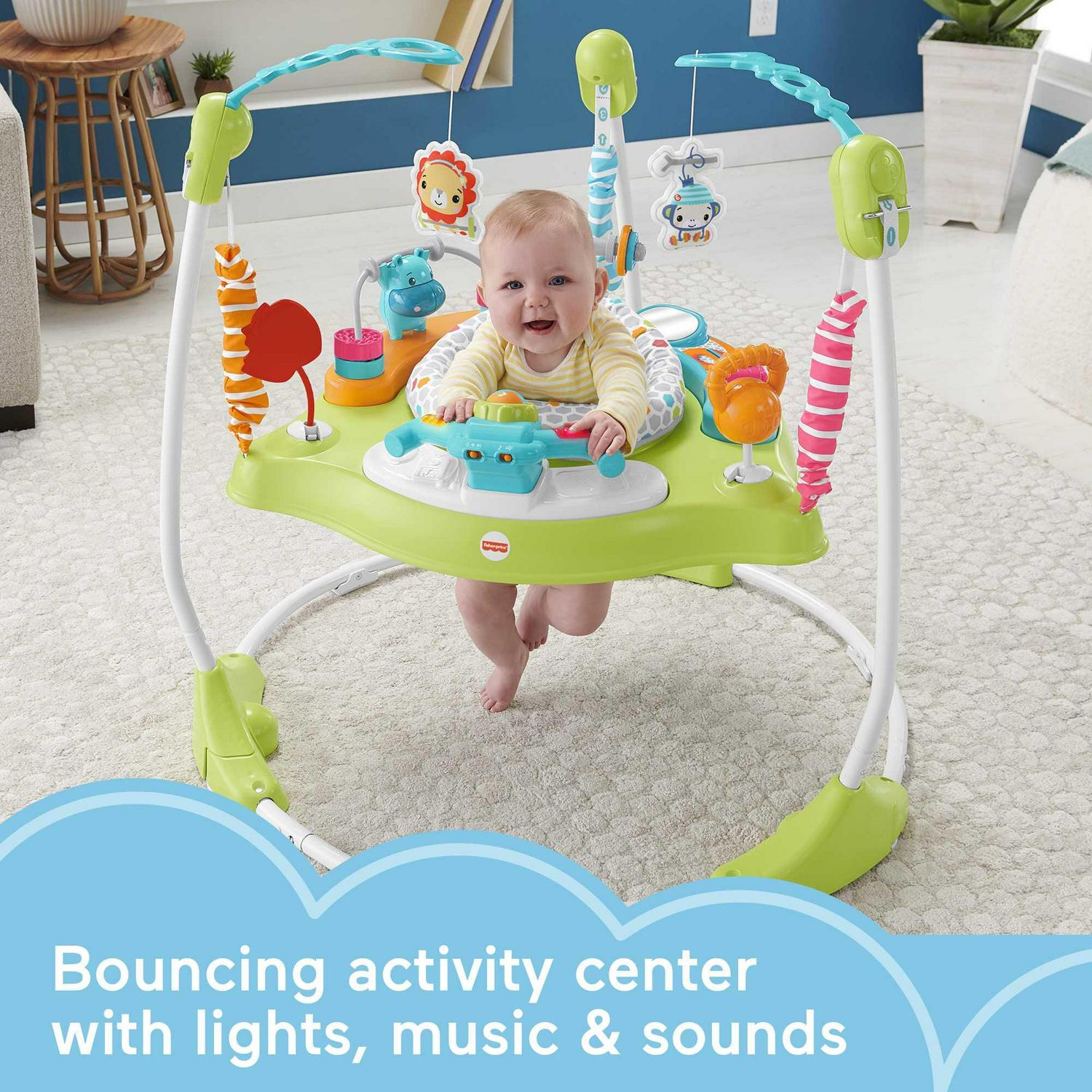 Fisher-Price Baby Bouncer Fitness Fun Folding Jumperoo Infant Activity Center with Lights & Music, Unisex - Image 2