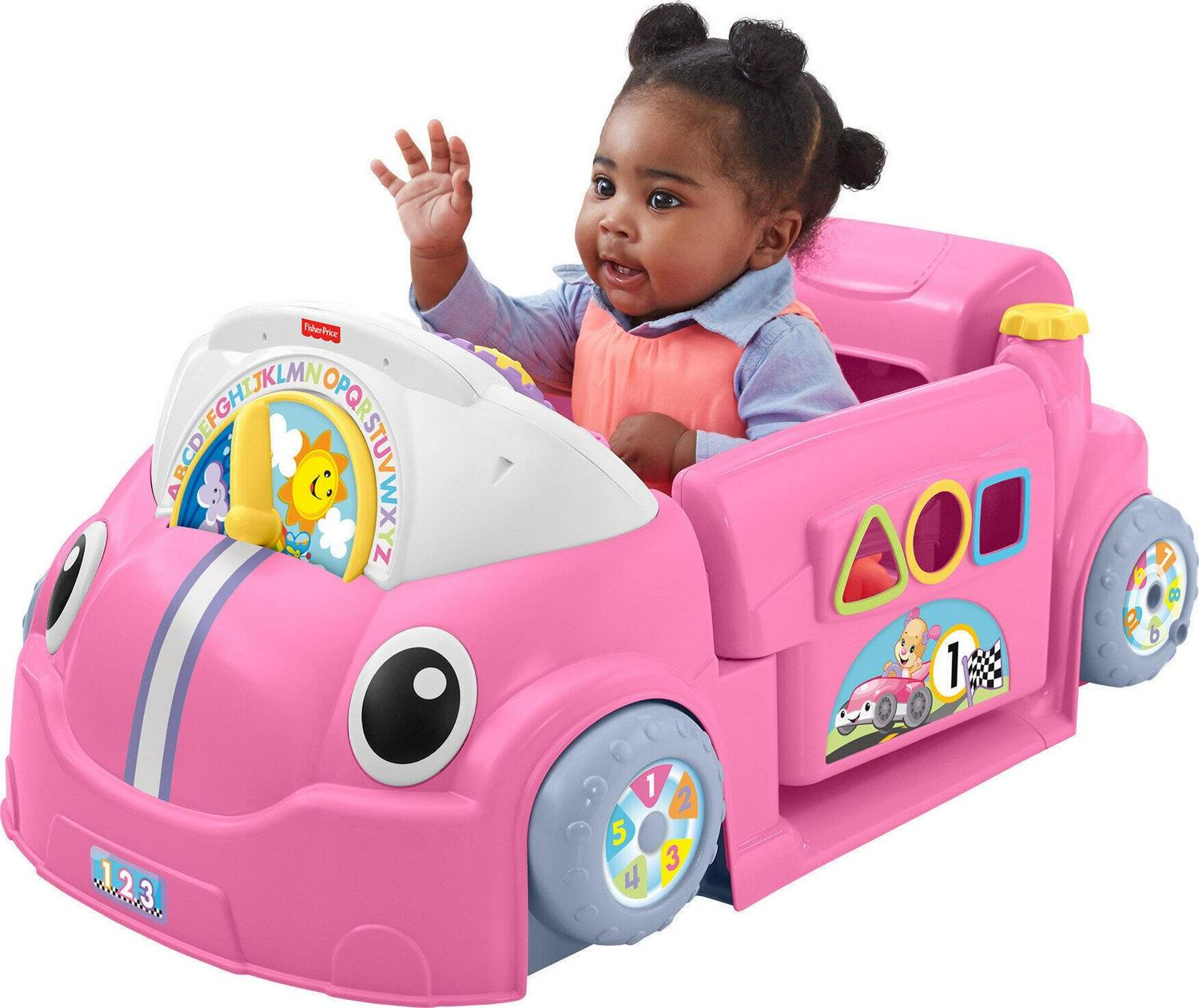 Fisher-Price Laugh & Learn Crawl Around Car, Electronic Learning Toy Activity Center for Baby, Pink