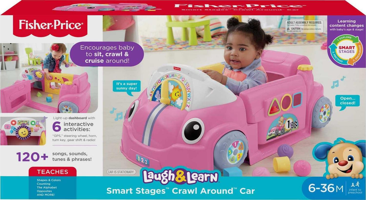 Fisher-Price Laugh & Learn Crawl Around Car, Electronic Learning Toy Activity Center for Baby, Pink - Image 6