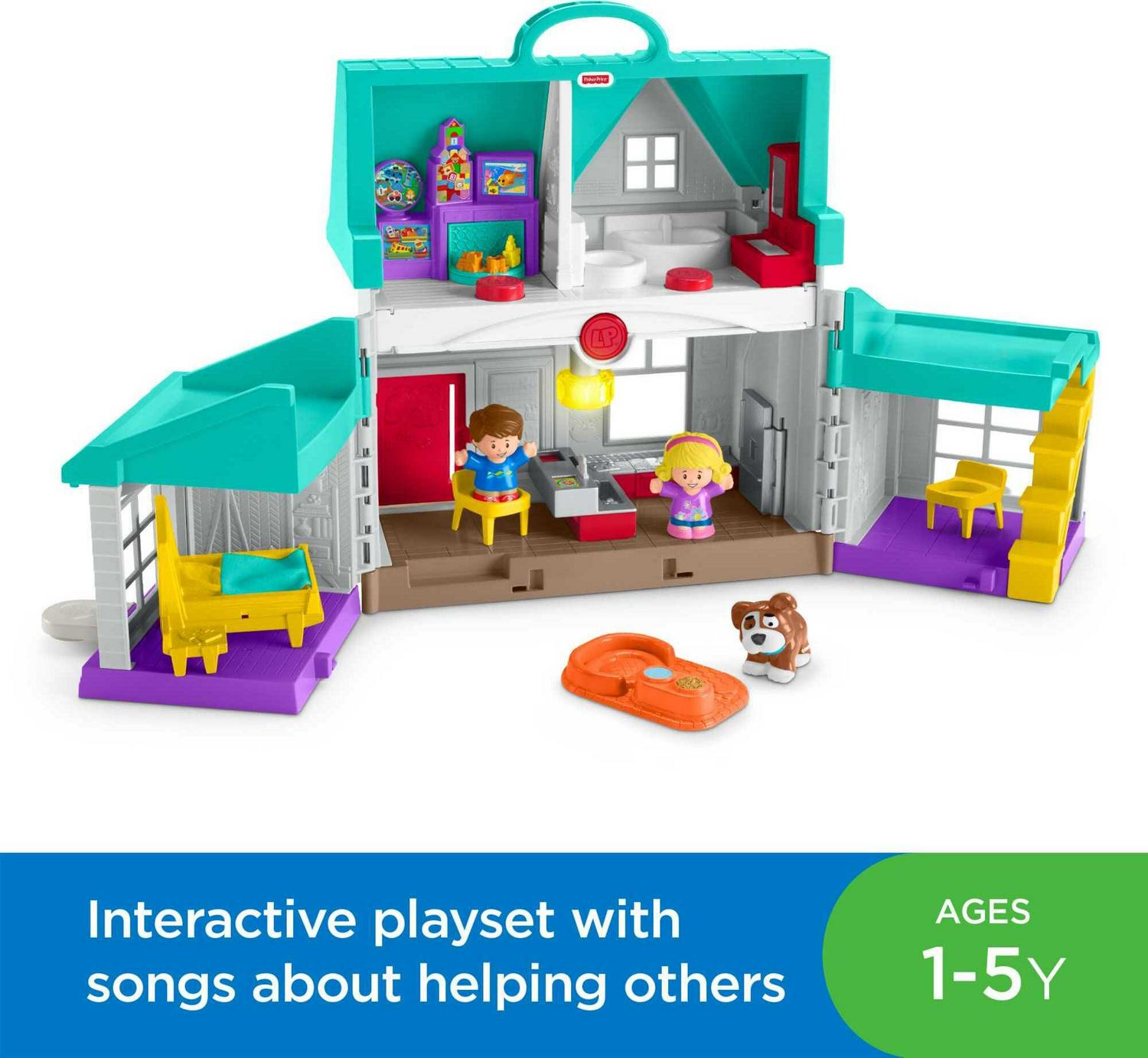 Fisher-Price Little People Big Helpers Interactive Home Playset with Emma and Jack, Blue - Image 2
