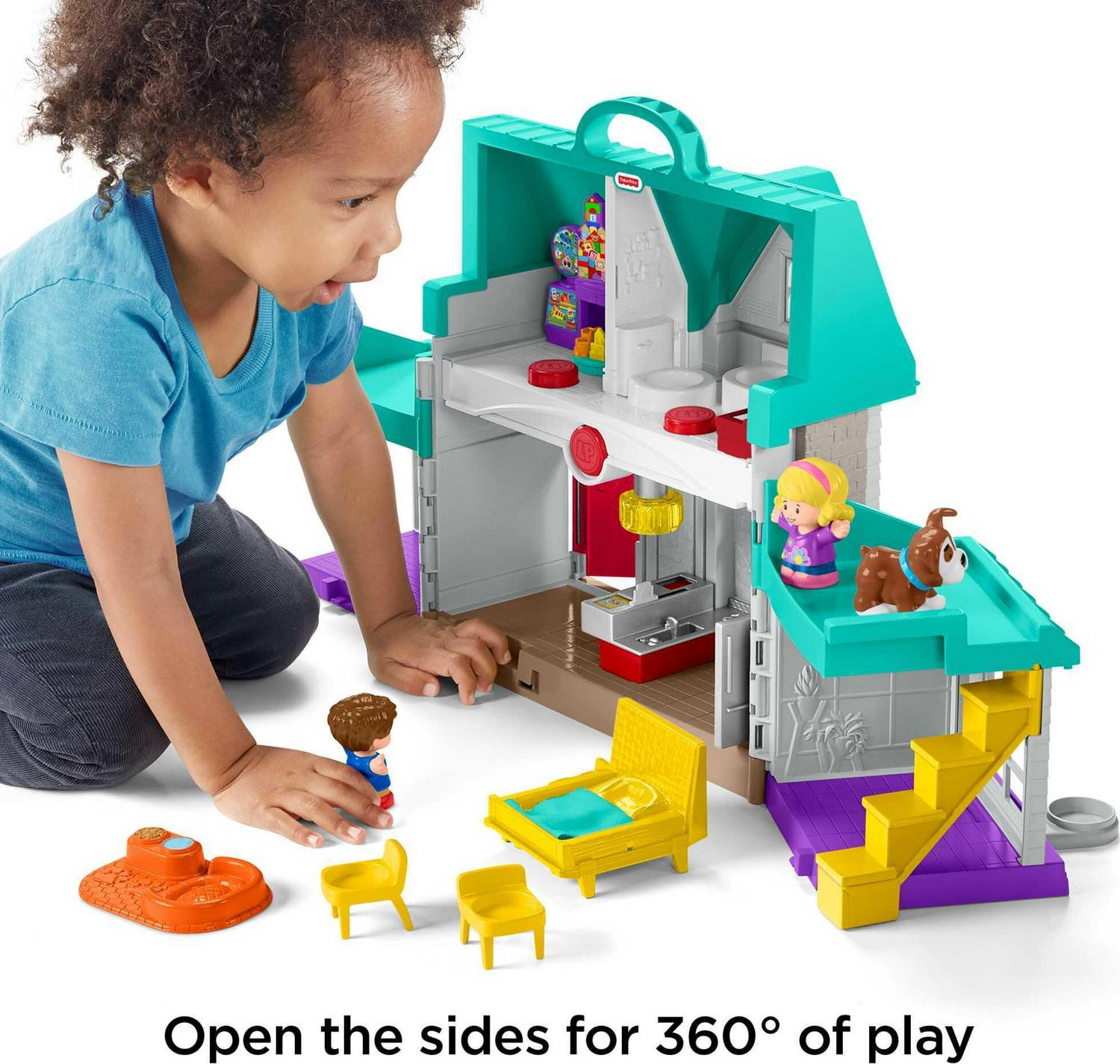 Fisher-Price Little People Big Helpers Interactive Home Playset with Emma and Jack, Blue - Image 3