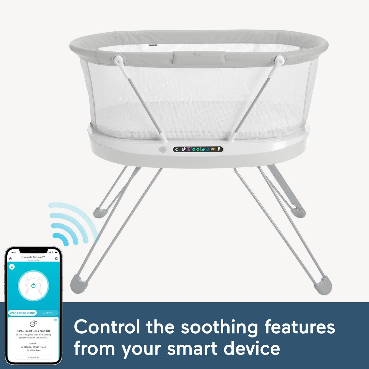 Fisher-Price Luminate Bassinet Infant Bedside Crib with Sound Detection Plus Lights and Music - Image 3