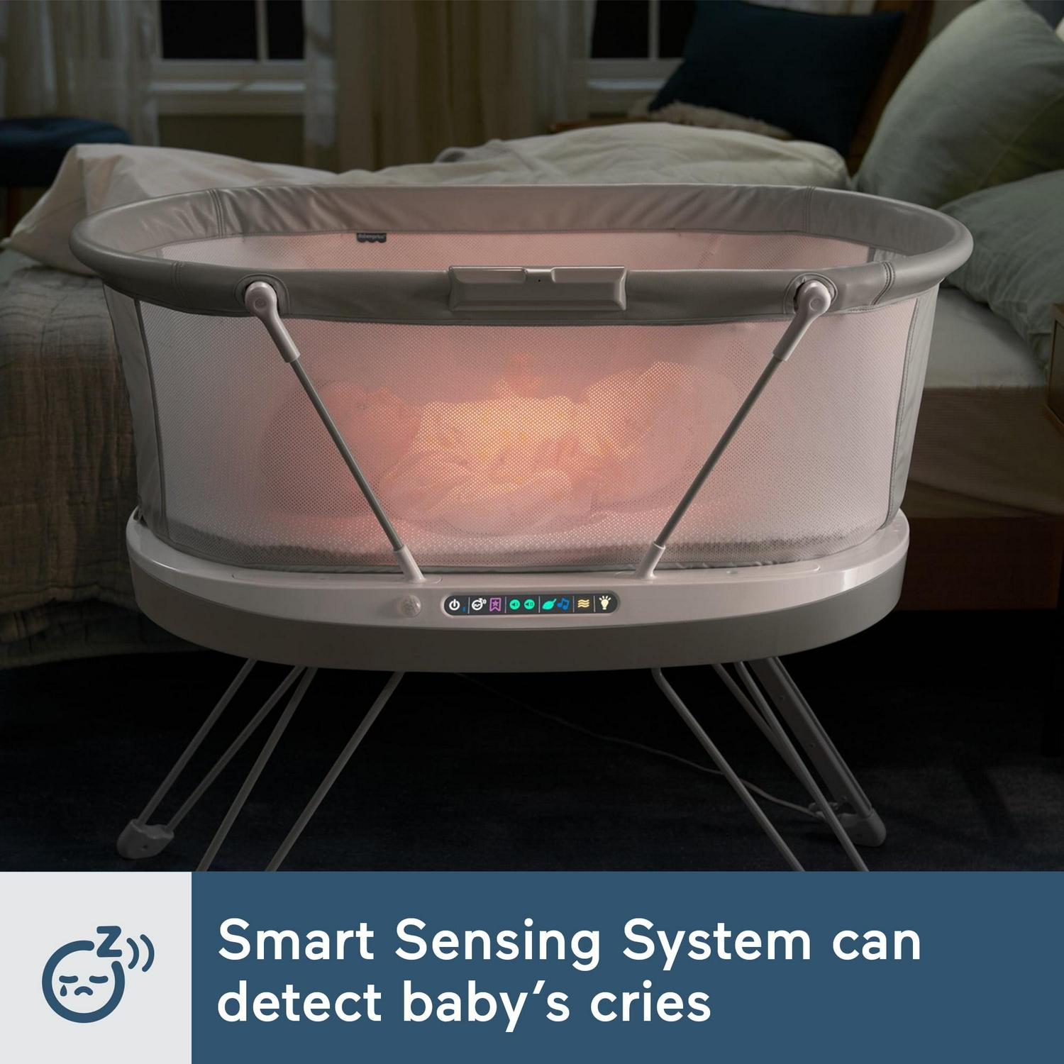 Fisher-Price Luminate Bassinet Infant Bedside Crib with Sound Detection Plus Lights and Music - Image 2