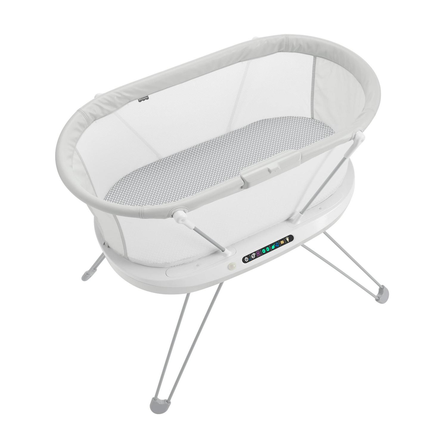 Fisher-Price Luminate Bassinet Infant Bedside Crib with Sound Detection Plus Lights and Music