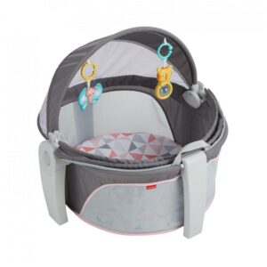 Fisher-Price Bassinet On-The-Go Infant Dome Portable Bassinet and Play Space with Toys, Rosy Windmill, Unisex