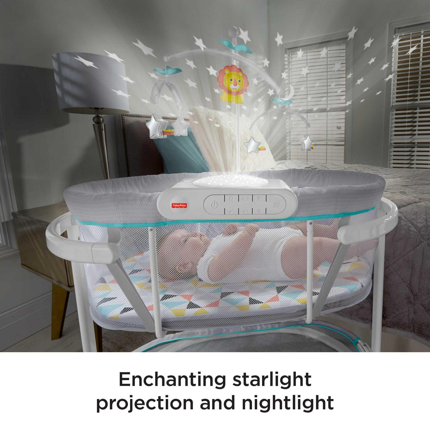 Fisher-Price Soothing Motions Bassinet for Infants with Lights Music & Vibrations, Windmill - Image 4