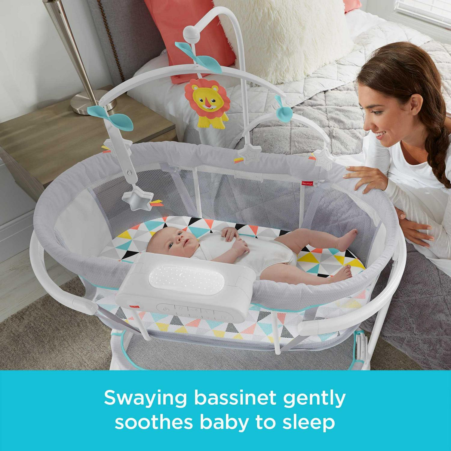 Fisher-Price Soothing Motions Bassinet for Infants with Lights Music & Vibrations, Windmill - Image 3