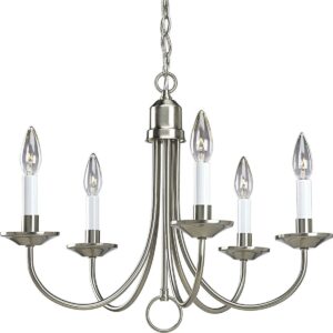 Progress Lighting Trinity 5-Light Chandelier, Brushed Nickel, White Candle Covers, Decorative Loop Detail