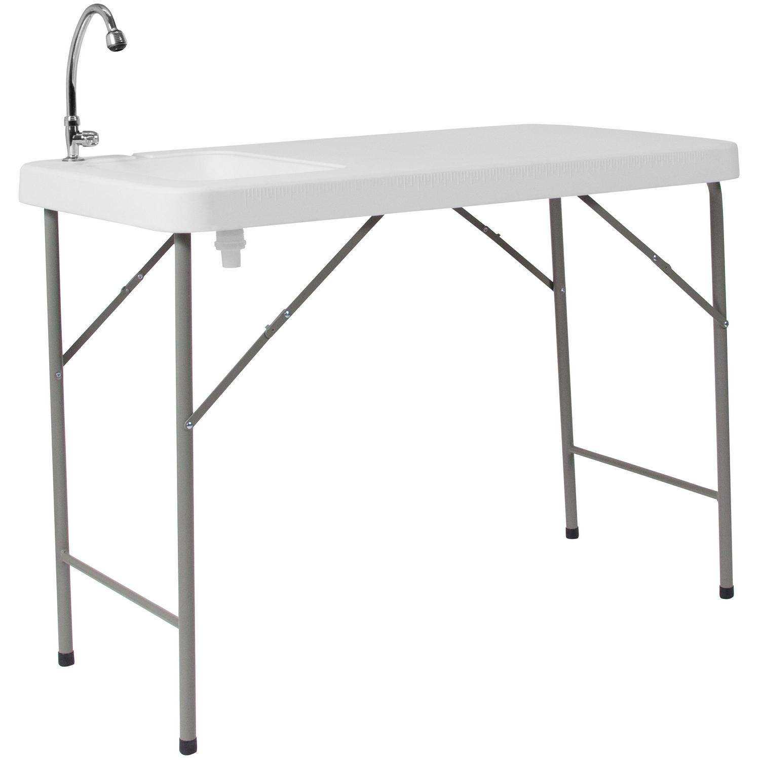 Flash Furniture Wesley 4' Portable Fish Cleaning Table/Folding Camping Table with Sink, White - Image 2