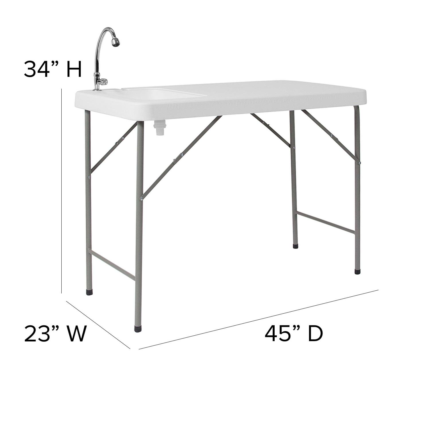 Flash Furniture Wesley 4' Portable Fish Cleaning Table/Folding Camping Table with Sink, White - Image 5